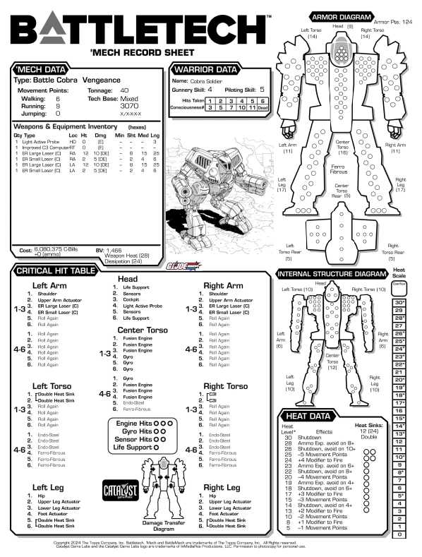 Battle Cobra Vengeance Record Sheet