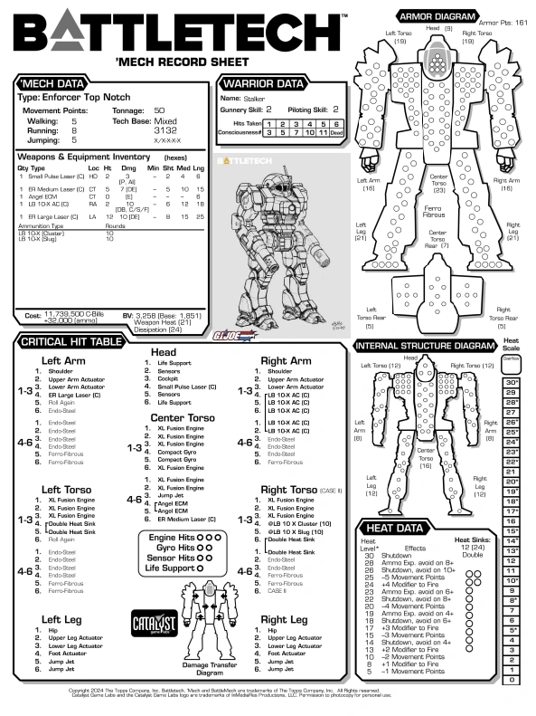 Enforcer Top Notch Record Sheet